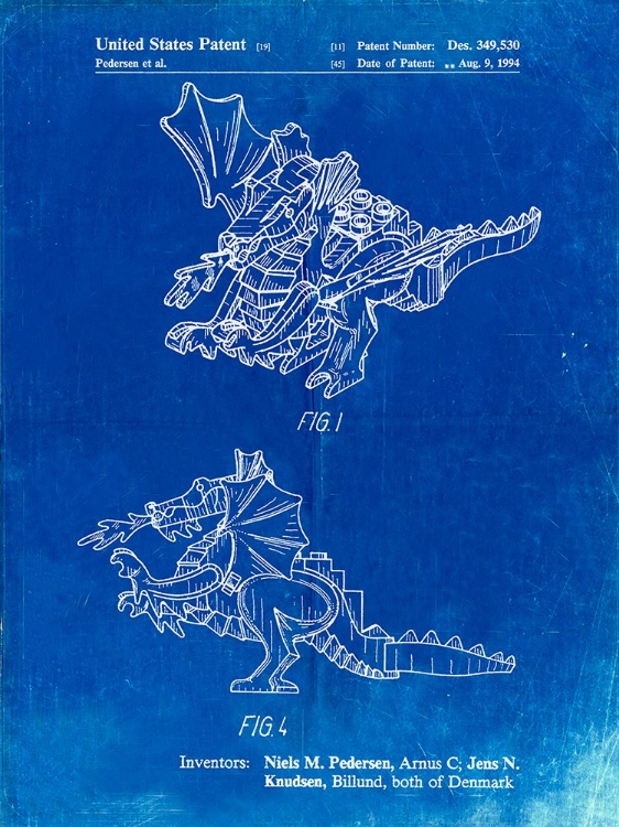 Picture of PP925-FADED BLUEPRINT LEGO DRAGON PATENT POSTER