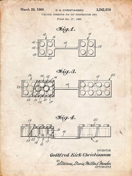 Picture of PP926-VINTAGE PARCHMENT LEGO FLEXIBLE CONNECTOR PATENT POSTER