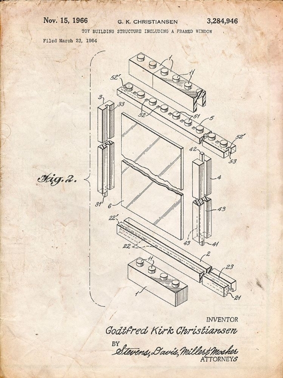 Picture of PP927-VINTAGE PARCHMENT LEGO FRAMED WINDOW BUILDING KIT PATENT POSTER