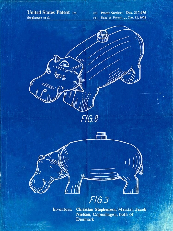 Picture of PP930-FADED BLUEPRINT LEGO HIPPOPOTAMUS PATENT POSTER