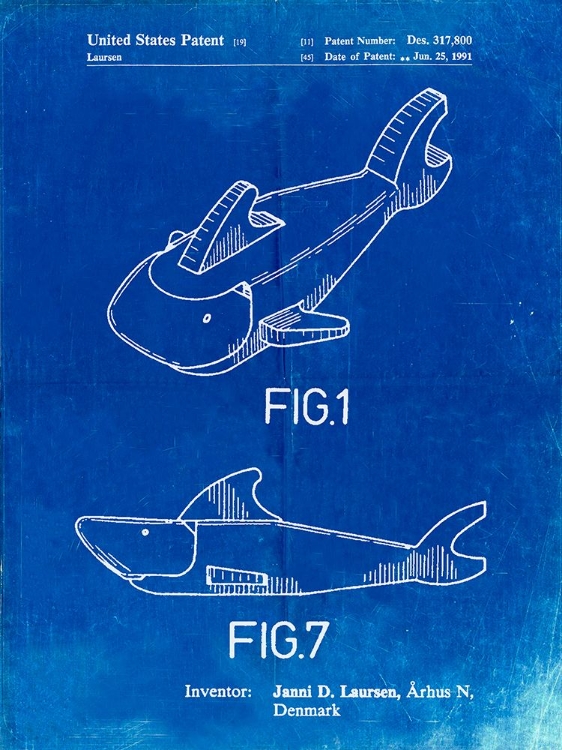 Picture of PP935-FADED BLUEPRINT LEGO SHARK PATENT POSTER