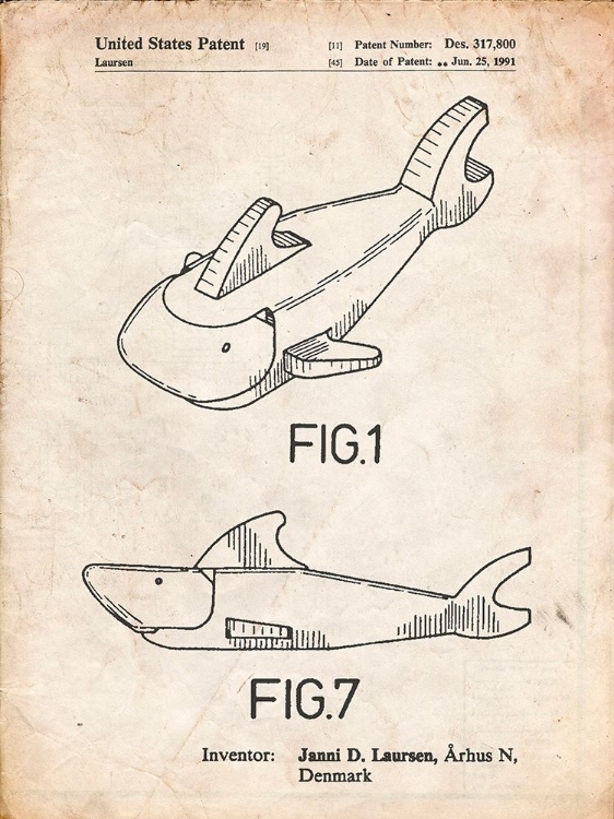 Picture of PP935-VINTAGE PARCHMENT LEGO SHARK PATENT POSTER