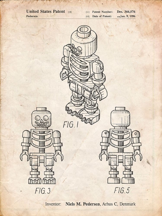 Picture of PP936-VINTAGE PARCHMENT LEGO SKELETON PATENT POSTER