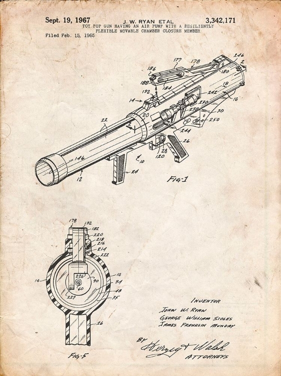 Picture of PP952-VINTAGE PARCHMENT MATTEL TOY POP GUN PATENT POSTER