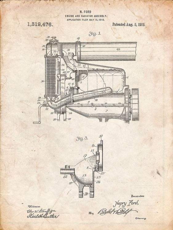 Picture of PP960-VINTAGE PARCHMENT MODEL T ENGINE AND RADIATOR ASSEMBLY