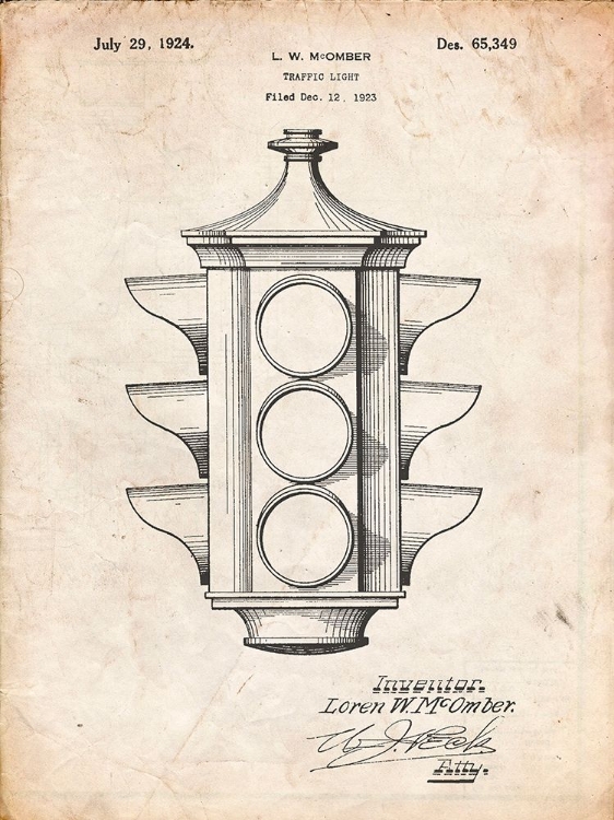 Picture of PP1109-VINTAGE PARCHMENT TRAFFIC LIGHT 1923 PATENT POSTER