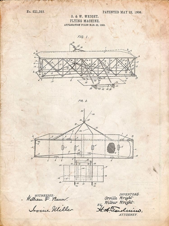 Picture of PP1139-VINTAGE PARCHMENT WRIGHT BROTHERS AEROPLANE PATENT