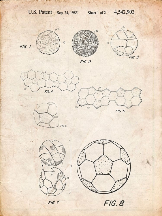 Picture of PP54-VINTAGE PARCHMENT SOCCER BALL 1985 PATENT POSTER