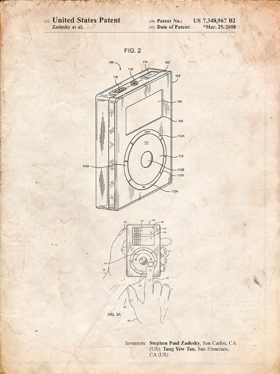 Picture of PP124- VINTAGE PARCHMENT IPOD CLICK WHEEL PATENT POSTER