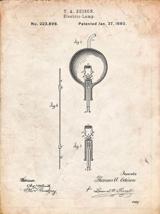 Picture of PP133- VINTAGE PARCHMENT THOMAS EDISON LIGHT BULB POSTER