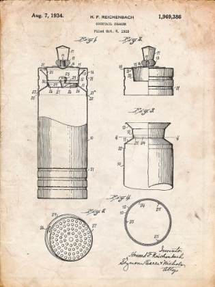 Picture of PP204- VINTAGE PARCHMENT COCKTAIL SHAKER PATENT POSTER