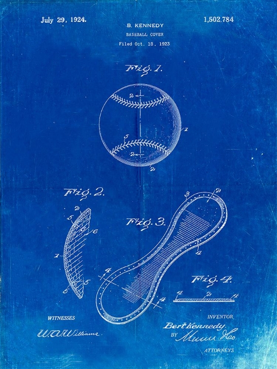 Picture of PP271-FADED BLUEPRINT VINTAGE BASEBALL 1924 PATENT POSTER