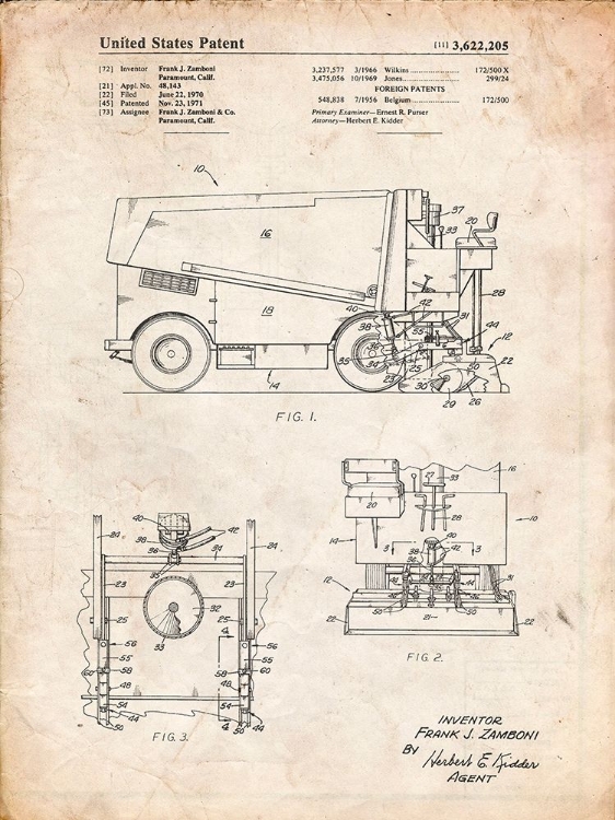 Picture of PP313-VINTAGE PARCHMENT ICE RESURFACING PATENT POSTER