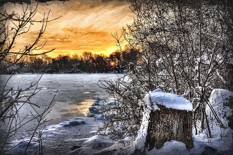 Picture of FROZEN LAKE AT SUNSET