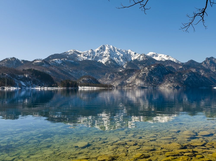 Picture of LAKE KOCHELSEE AT VILLAGE KOCHEL AM SEE DURING WINTER IN THE BAVARIAN ALPS-MT-HERZOGSTAND IN THE BA