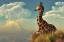 Picture of GIRAFFE AND DISTANT MOUNTAIN