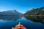 Picture of USA-IDAHO-REDFISH LAKE KAYAK FACING SAWTOOTH MOUNTAINS