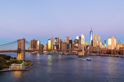 Picture of MANHATTAN-NEW YORK-USA SUNRISE VIEW OF MANHATTAN AND THE BROOKLYN BRIDGE