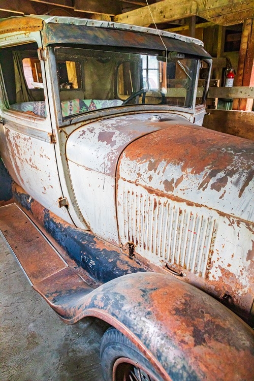 Picture of LATAH-WASHINGTON STATE-USA-RUSTED VINTAGE FORD MODEL A PICKUP TRUCK IN A BARN