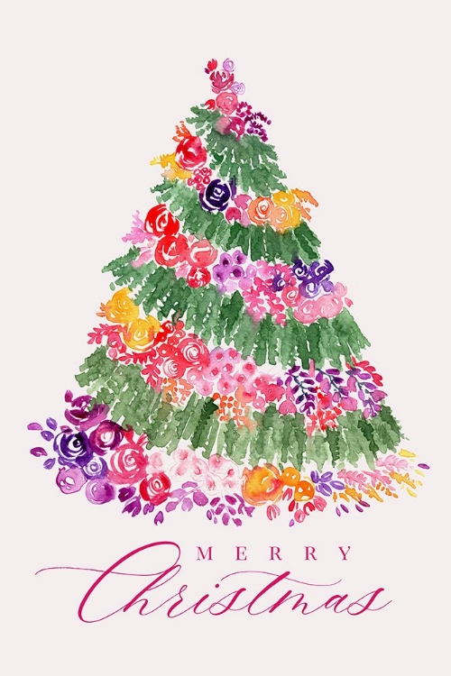 Picture of FLORAL WATERCOLOR MERRY CHRISTMAS TREE