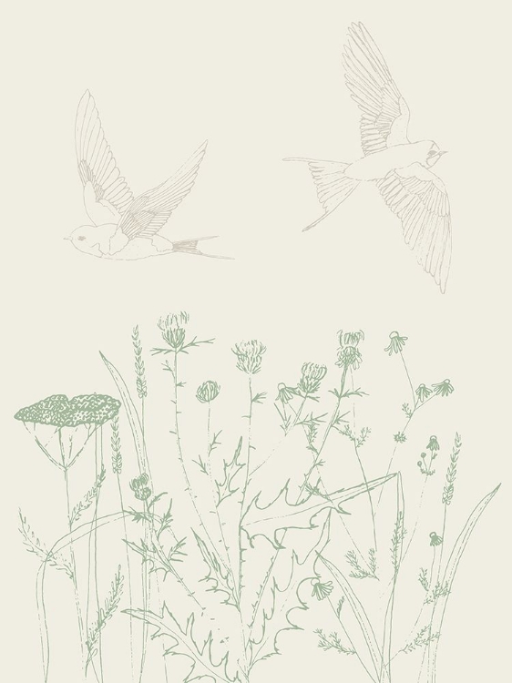 Picture of SWALLOWS AND WILDFLOWERS