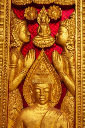 Picture of LAOS- LUANG PRABANG. HAW PHA BANG-CARVED PANEL ON WALL.