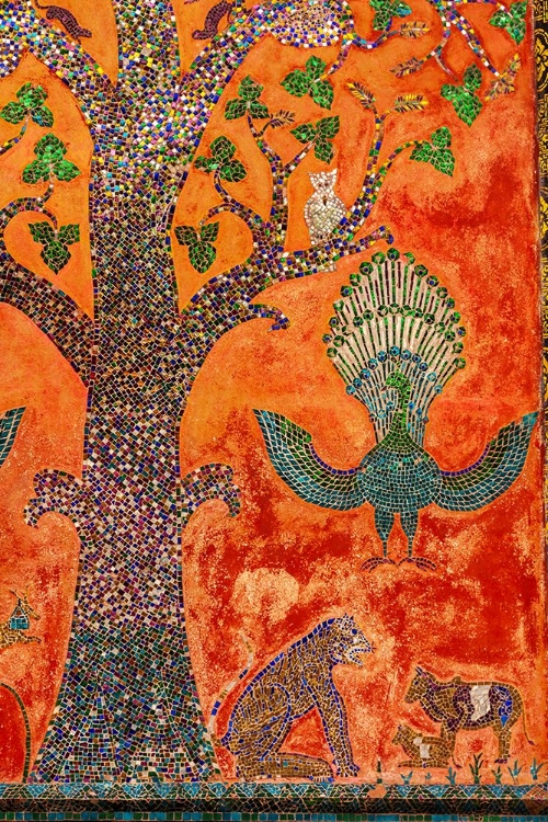 Picture of LAOS- LUANG PRABANG. MOSAIC DEPICTING A TREE- PEACOCK- AND OTHER ANIMALS.