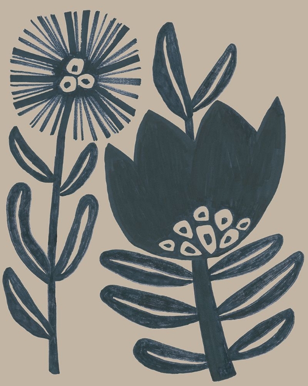 Picture of BLOCKPRINT FOLK FLOWERS I