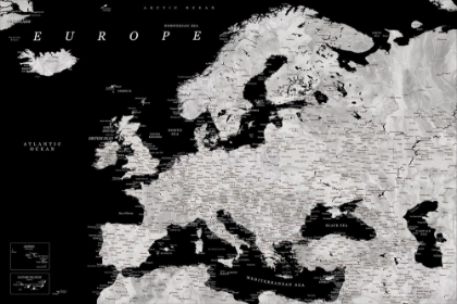 Picture of BLACK AND GREY DETAILED MAP OF EUROPE