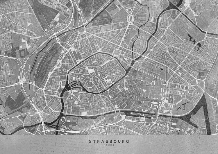 Picture of GRAY VINTAGE MAP OF STRASBOURG DOWNTOWN FRANCE