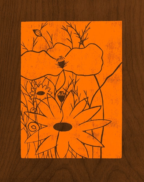 Picture of WENGE WOOD FLORAL 1-ORANGE