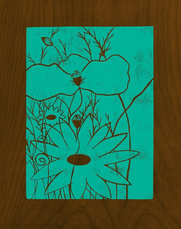 Picture of WENGE WOOD FLORAL 1-TEAL