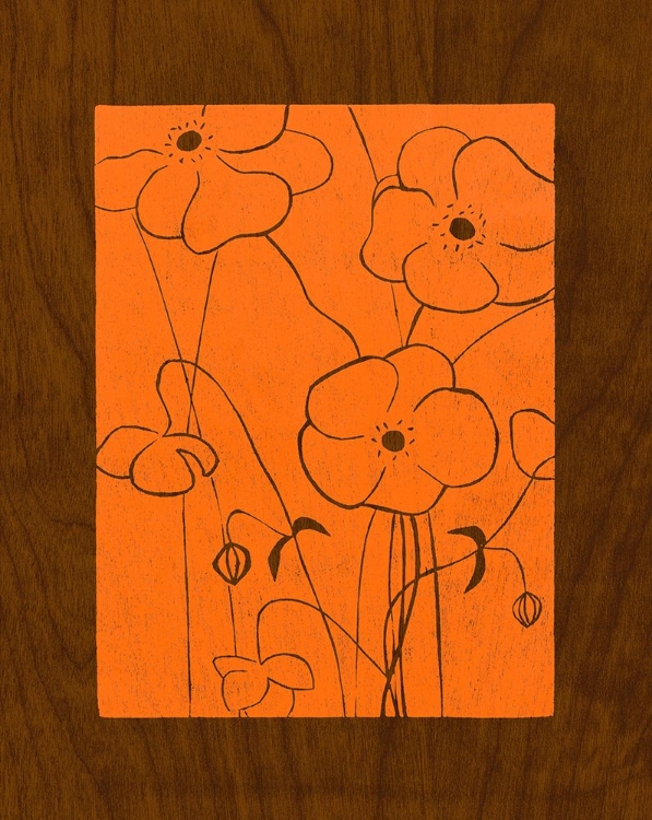 Picture of WENGE WOOD FLORAL 4-ORANGE