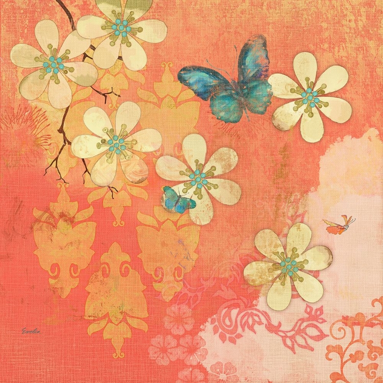 Picture of CORAL LARGE CREAM MULTI BLOSSOMS BUTTERFLY