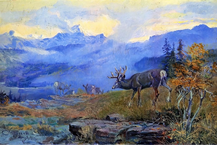 Picture of DEER GRAZING 1912