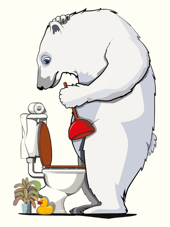 Picture of POLAR BEAR UNBLOCKING TOILET