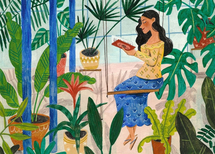 Picture of READING IN THE TROPICAL GREENHOUSE