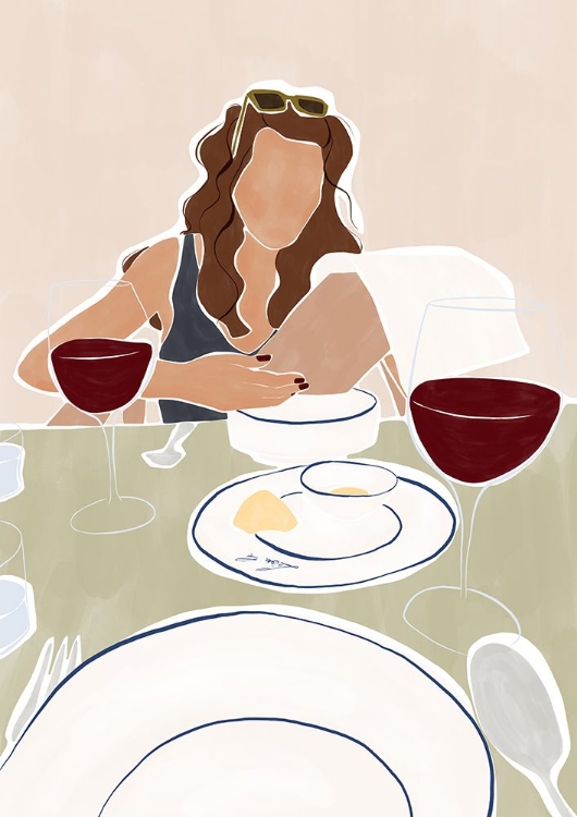 Picture of WOMAN DINING IN A RESTAURANT PRINT BY IVY GREEN ILLUSTRATIONS