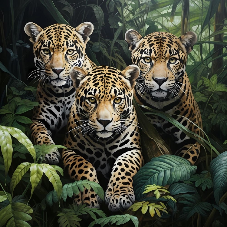 Picture of THREE JAGUARS IN THE JUNGLE