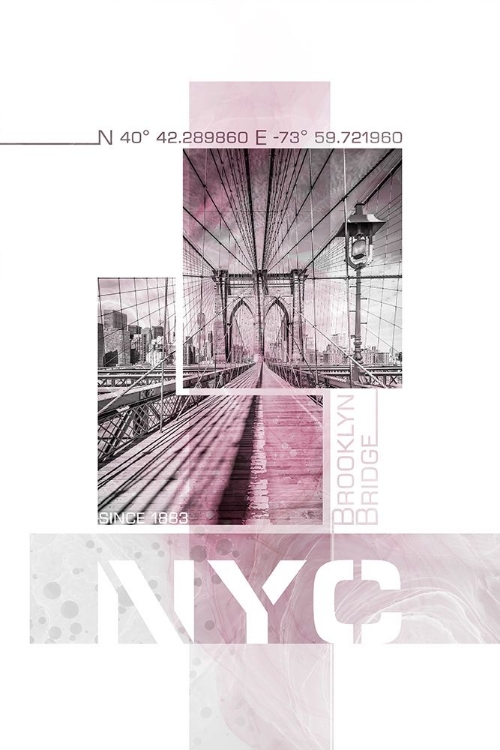 Picture of POSTER ART NYC BROOKLYN BRIDGE | PINK MARBLE