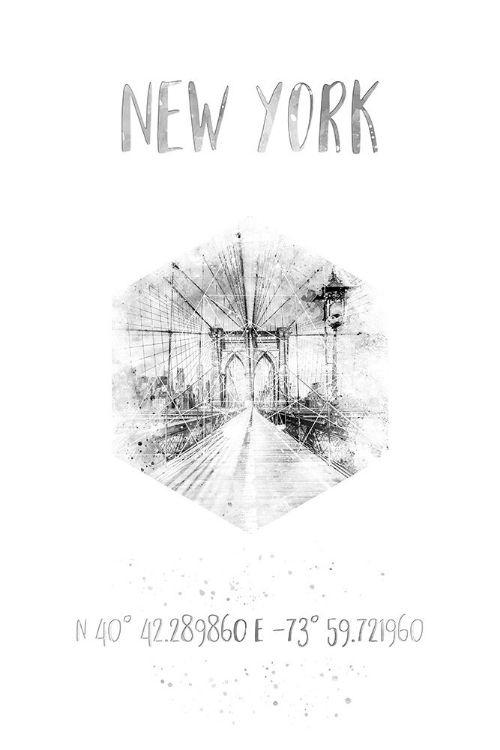 Picture of COORDINATES NYC BROOKLYN BRIDGE |  MONOCHROME WATERCOLOR