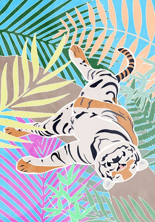 Picture of TIGER SLEEPLING IN COLOURFUL JUNGLE