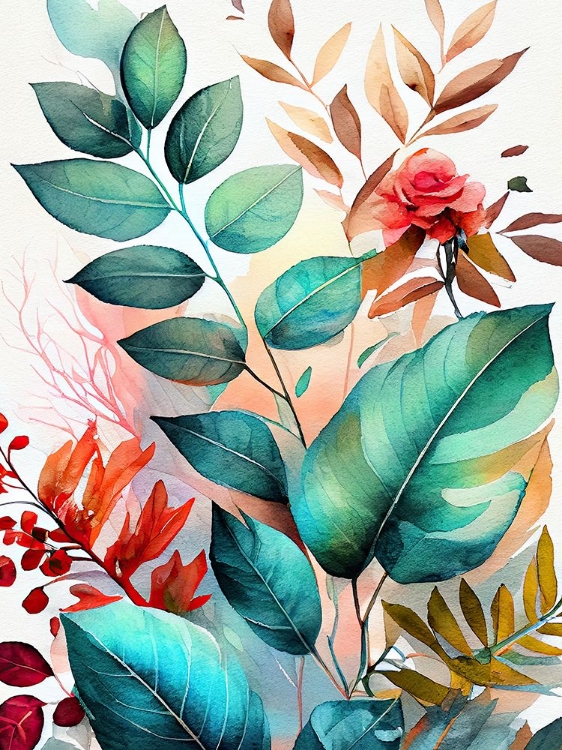 Picture of WATERCOLOR LEAVES NATURE FLORAL 5