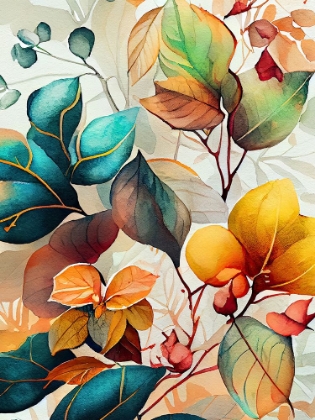 Picture of WATERCOLOR LEAVES NATURE FLORAL 4