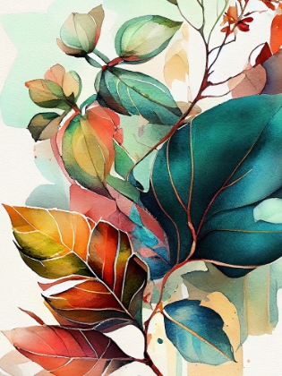 Picture of WATERCOLOR LEAVES NATURE FLORAL 1