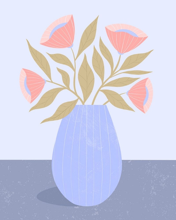 Picture of PEACH FLOWERS IN BLUE VASE