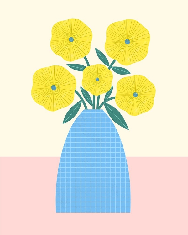 Picture of YELLOW FLOWERS IN BLUE VASE