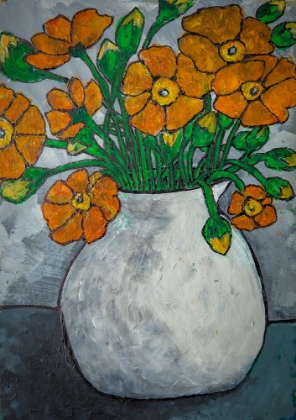 Picture of ORANGE FLOWERS IN WHITE VASE