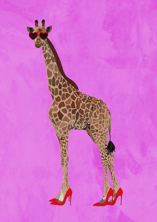 Picture of GIRAFFE WEARING HEELS AND HEART GLASSES PINK