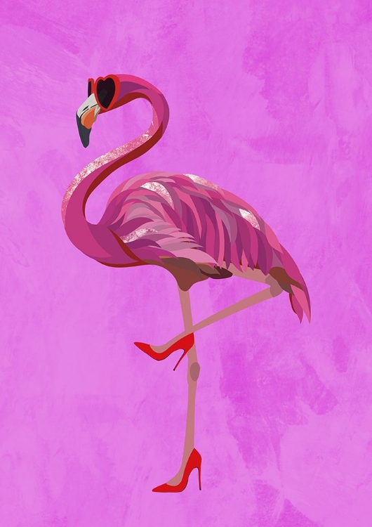 Picture of FLAMINGO IN HEELS AND HEART GLASSES PINK